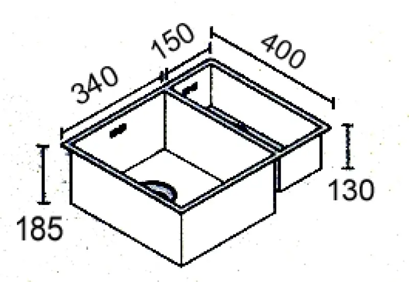 ABK Bingara 1,5 ανοξείδωτος νεροχύτης 34x40+15x40 cm για επίπεδη ενσωμάτωση, υποκατασκευή και ανωκατασκευή BIN3415FVI