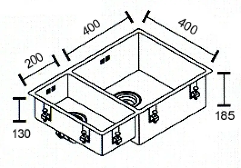 ABK Bingara μεγάλο ανοξείδωτο νεροχύτη 1,5 20x40+40x40 εκατοστά επίπεδη ενσωμάτωση, υποδομή και αναδομή BIN2040FVI