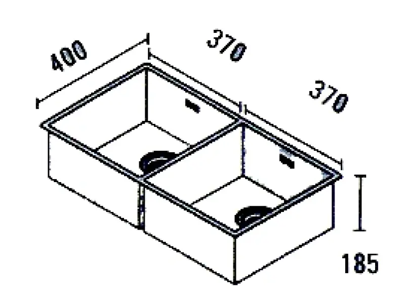 ABK Baronga μεγάλος διπλός νεροχύτης από ανοξείδωτο ατσάλι 37x40+37x40 cm για επίπεδη εντοιχισμένη τοποθέτηση, υποκατασκευής και επιφανειακής εγκατάστασης BAR3737FVI.