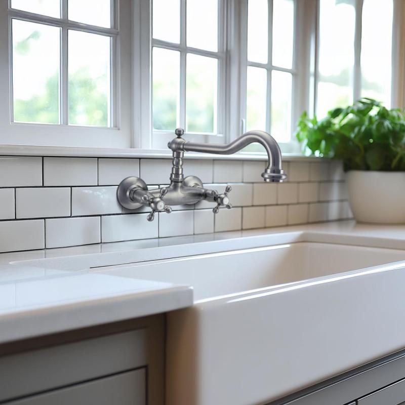 PB Νεοκλασική βρύση κουζίνας V2721 επιτοίχια βρύση ανοξείδωτο ατσάλι