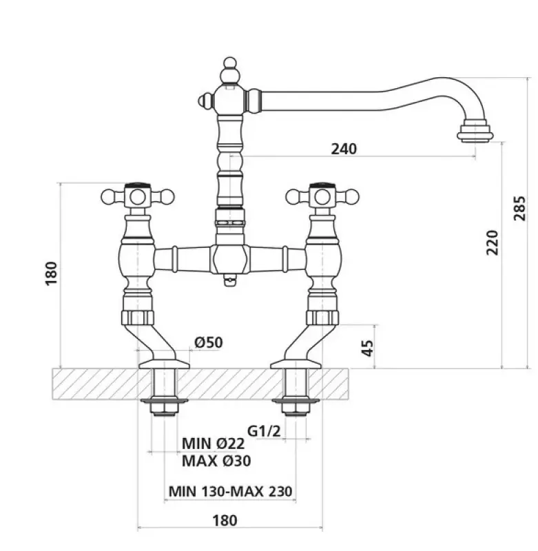 Nοσταλγική βρύση κουζίνας Μπρονζέ V1979BRST