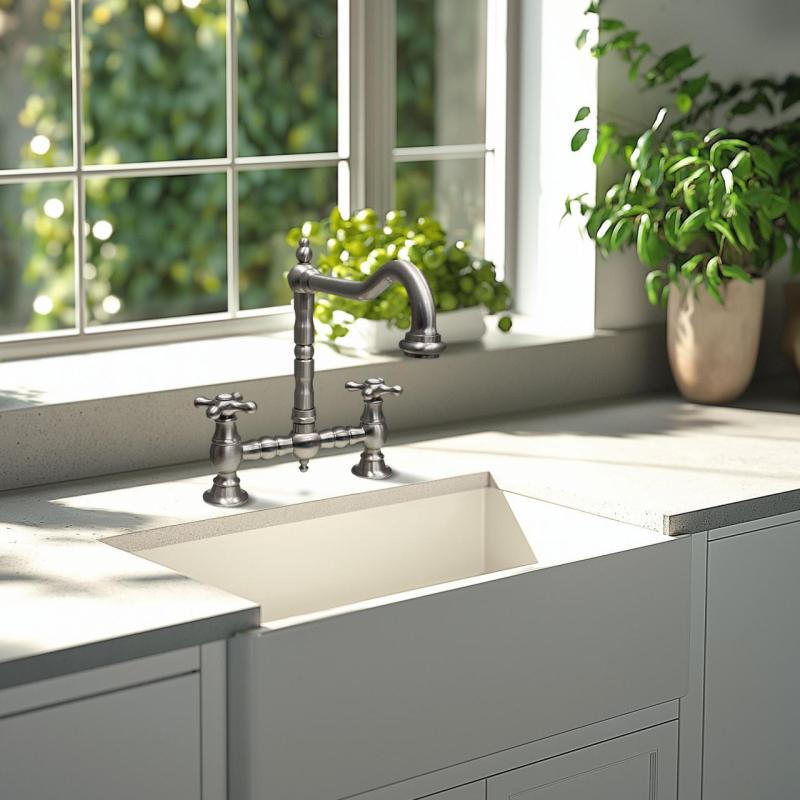 PB Νοσταλγική Βρύση Κουζίνας Γέφυρας Ανοξείδωτο Ατσάλι με γωνιακή ροή και αστέρια κουμπιά PBN.RVS.H.ST