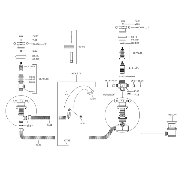 Χούμπερ Βικτωριανή 3-τρύπες Θερμοστατική Μπαταρία Νιπτήρα Χρυσή VTT710102G