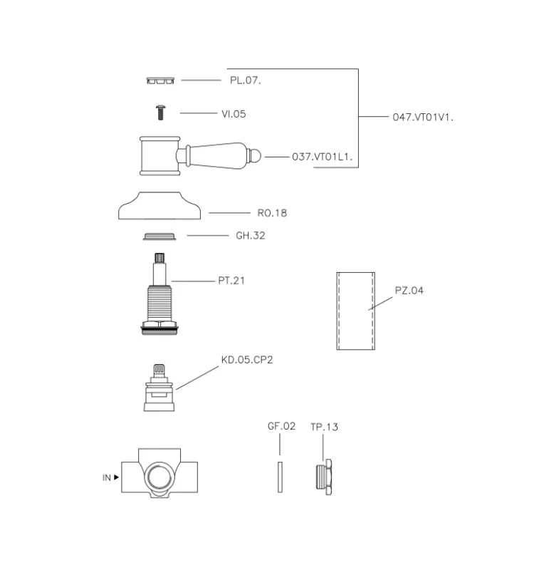 Huber Victorian 2-πολικός διακόπτης χάλκινος 653.VT01H.BA