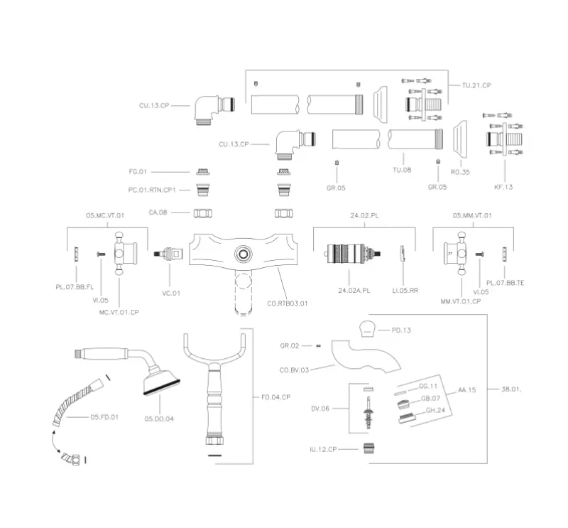 Huber Victorian Όρθια θερμοστατική βρύση μπάνιου με σετ ντους από ανοξείδωτο χάλυβα VTT390102A