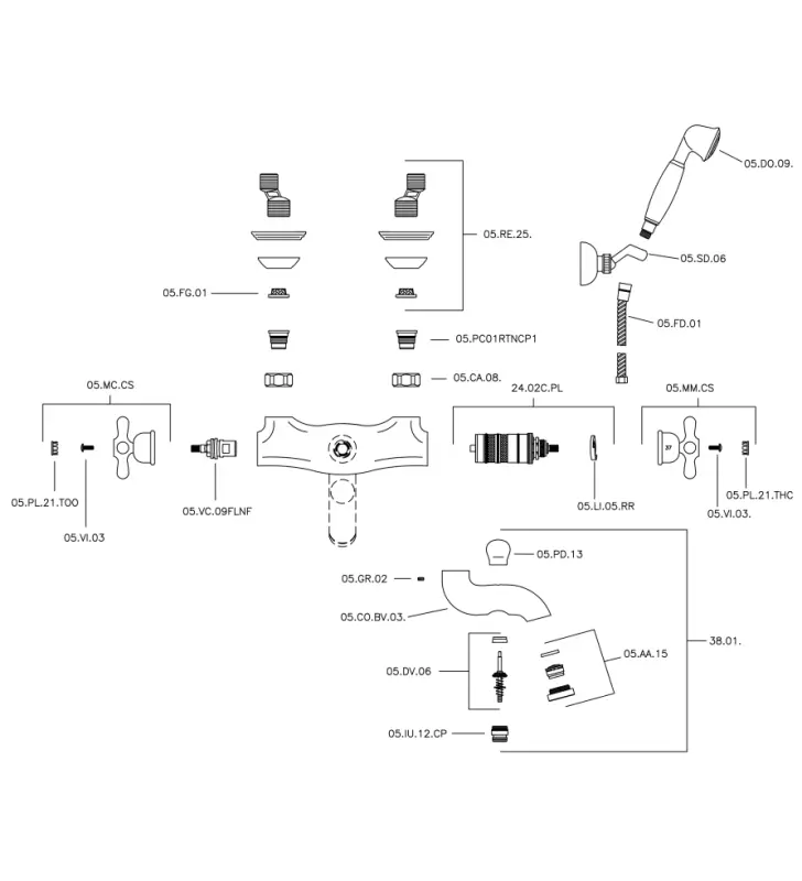 Εμπρός Κρουαζέτ Μίκτης Ντους με Θερμοστάτη και Σετ Χειροκίνητου Ντους Χάλκινος CSD2701027