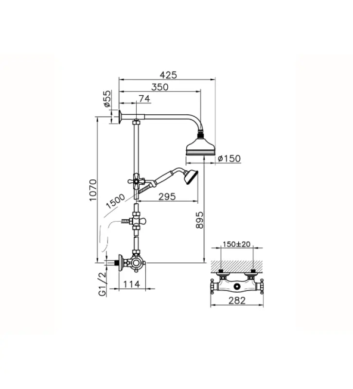 Χούμπερ Βικτωριανό Θερμοστατικό Σετ Ντους 15εκ Μπρούντζος 390.VT01H.BA
