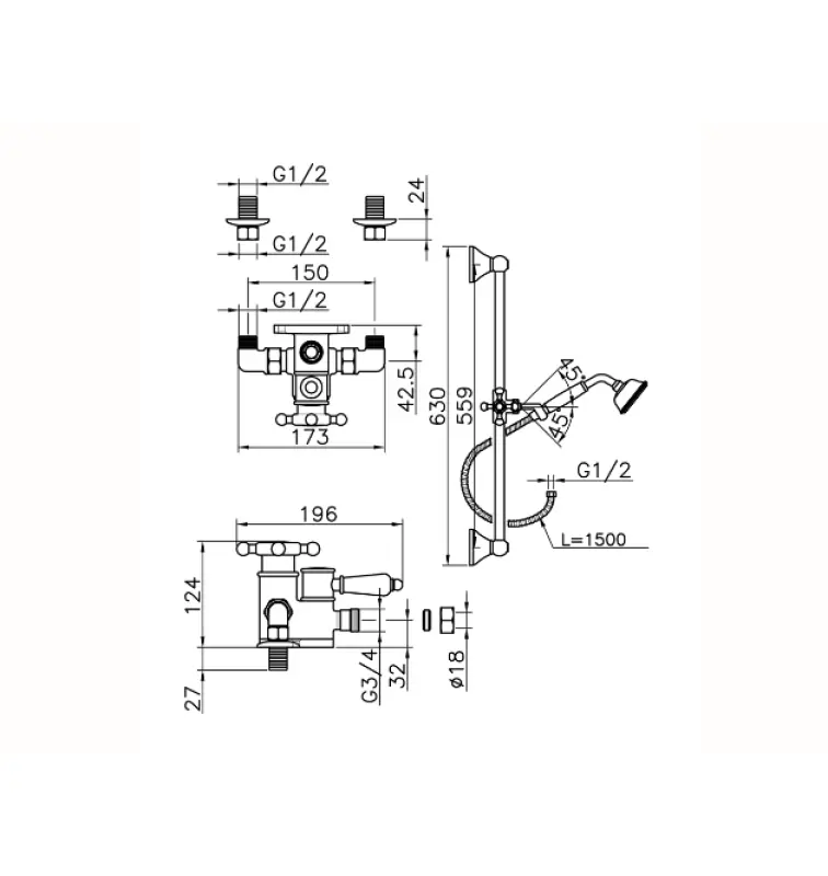 Huber Victorian Θερμοστατικό Σετ Ντους Μπρονζέ 190R.VT01H.BA