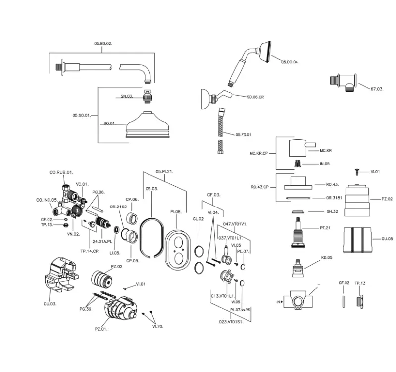 Χούμπερ Βικτωριανό Θερμοστατικό Εντοιχισμένο Σετ Ντους Μπρούντζος 913.VT01H.BA
