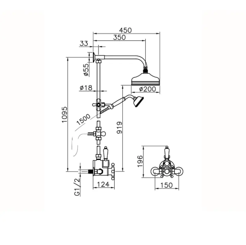 Χούμπερ Βικτωριανό Θερμοστατικό Σετ Ντους 20εκ Μπρονζέ 590.VT21H.BA