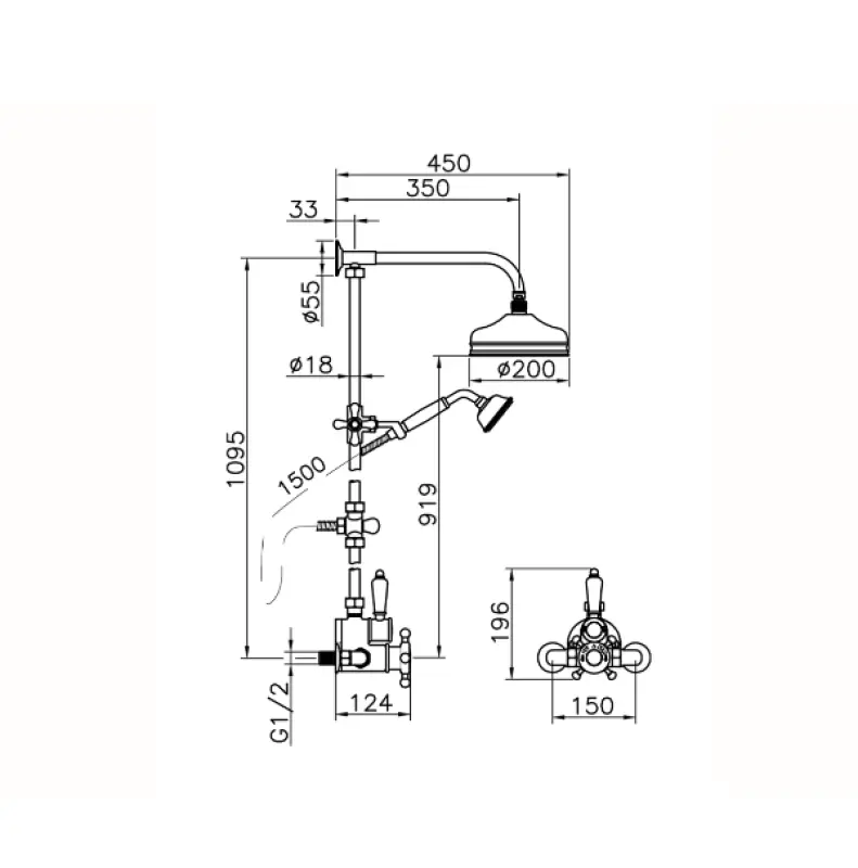 Huber Victorian Θερμοστατικό Σετ Ντους 20cm Ανοξείδωτο 590.VT21H.AC