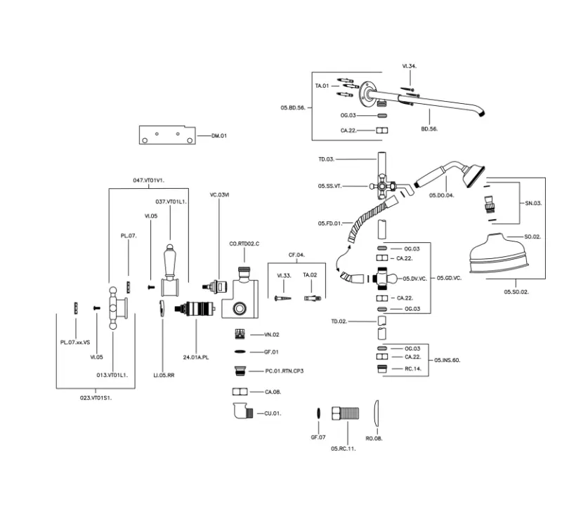 Σετ Ντους με Θερμοστάτη Huber Victorian 20εκ Χρυσό 590.VT21H.AG