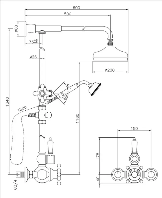 Huber Victorian Θερμοστατικό Σετ Ντους 20cm Μπρονζέ 590.VN21H.BA
