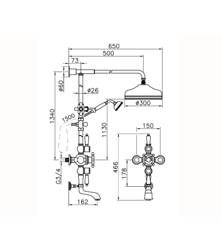 Χούμπερ Βικτωριανό Θερμοστατικό Σετ Μπάνιου/Ντους 30εκ Χρώμιο 592.VN31H.CR