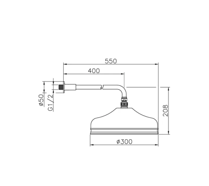 Χούμπερ Νοσταλγικό μεγάλο κλασικό ντους βροχής 30εκ Μπρούντζος με βραχίονα τοίχου 612.03H.BA