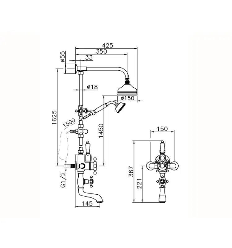Χούμπερ Βικτωριανό Θερμοστατικό Σετ Μπανιέρας/Ντους Χρώμιο 592.VT01H.CR