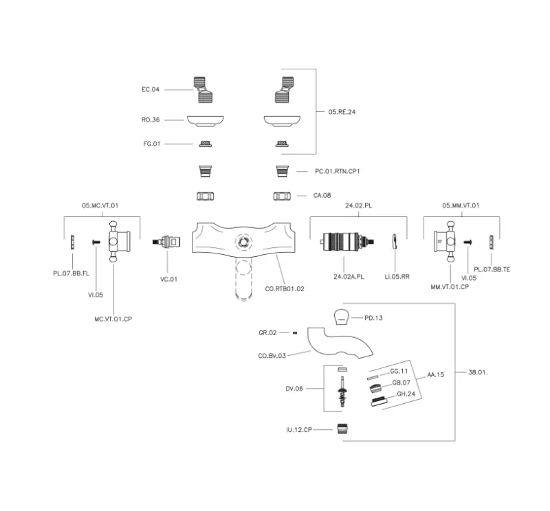 Χιούμπερ Βικτωριανή Θερμοστατική Μπαταρία Μπάνιου Χρυσή VTT270102G