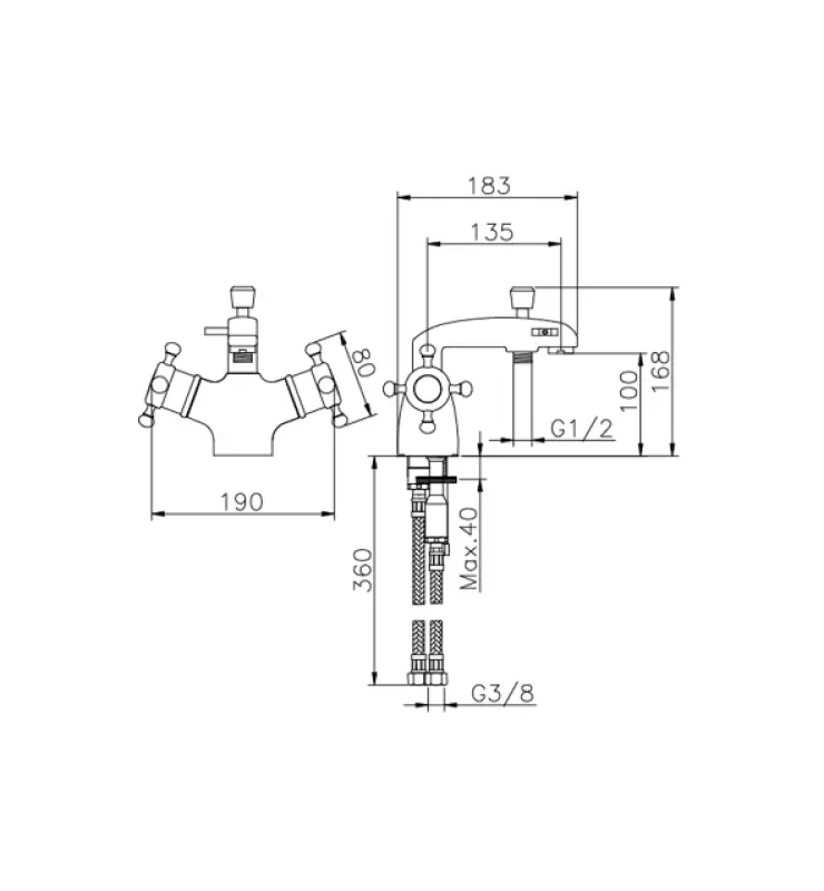 Χούμπερ Βικτωριανή Θερμοστατική Μπαταρία Μπάνιου για τοποθέτηση στην άκρη της μπανιέρας Μπρούντζος VTT6201027