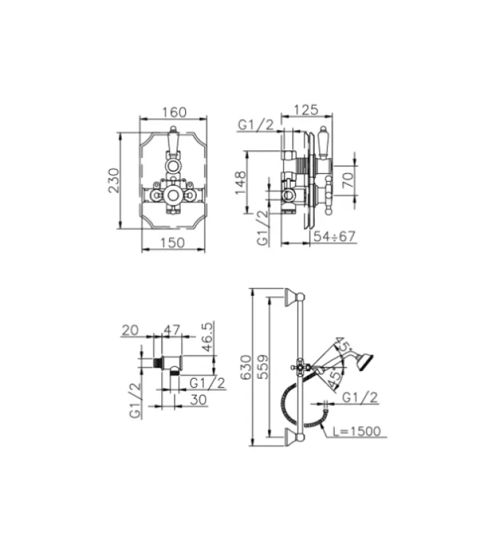 Χούμπερ Βικτωριανό Θερμοστατικό Εντοιχισμένο Σετ Ντους Χρυσό 910.VT01H.AG