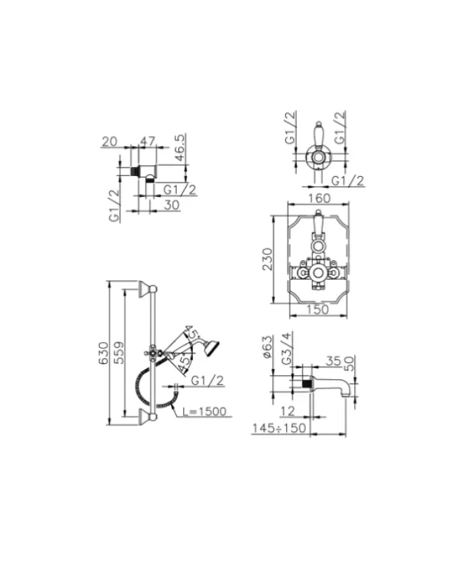 Χούμπερ Βικτωριανό Θερμοστατικό Εντοιχισμένο Σετ Μπανιέρας-Ντους Χρώμιο 914.VT01H.CR