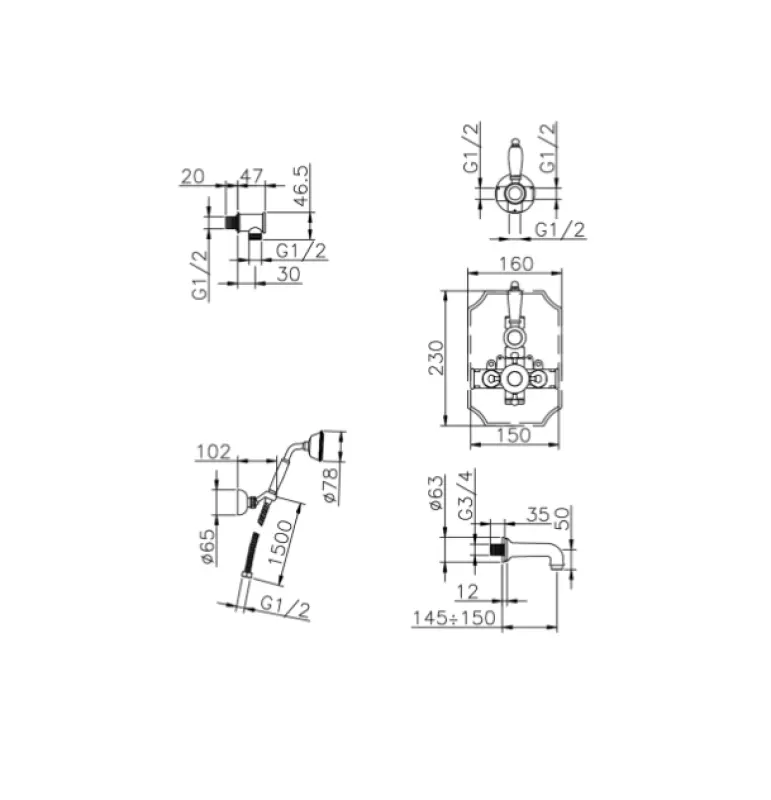 Χούμπερ Βικτωριανό Θερμοστατικό Εντοιχισμένο Σετ Μπάνιου-Ντους Χάλκινο 915.VT01H.BA