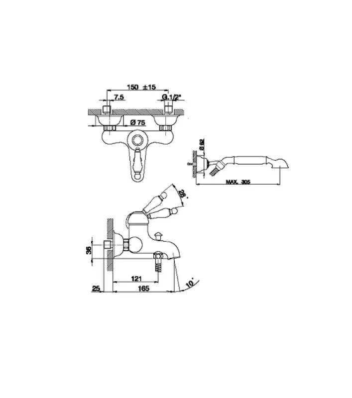 Huber Croisette Μπαταρία μπάνιου με σετ χειροκίνητου ντους Χρώμιο CM00012021
