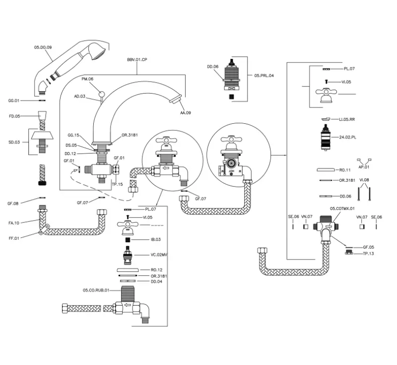 Huber Croisette 4-τρύπες μπαταρία μπάνιου Θερμοστατική Χρυσή CST760102G