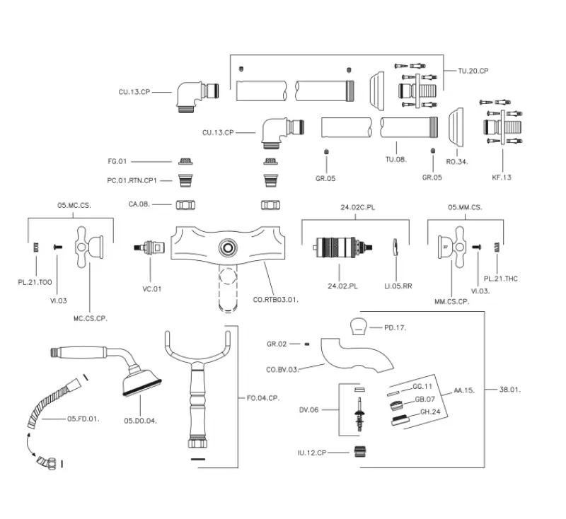 Χρυσή Μπαταρία Μπάνιου Huber Croisette σε Κίονα CST390102G
