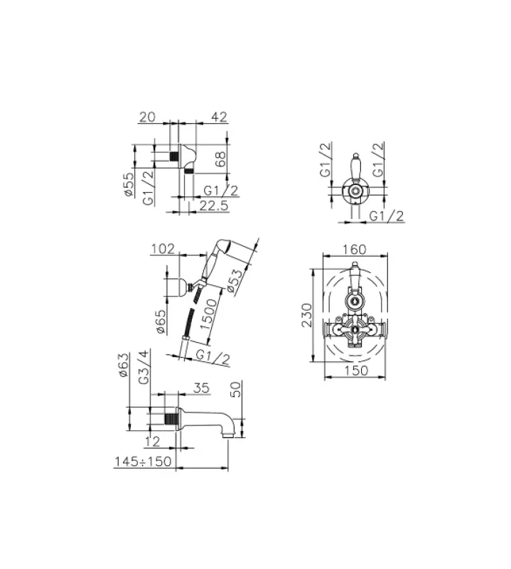 Χούμπερ Κρουαζέτ Εντοιχισμένο Σετ Μπαταρίας Μπάνιου Χρυσό 915.CS01H.AG