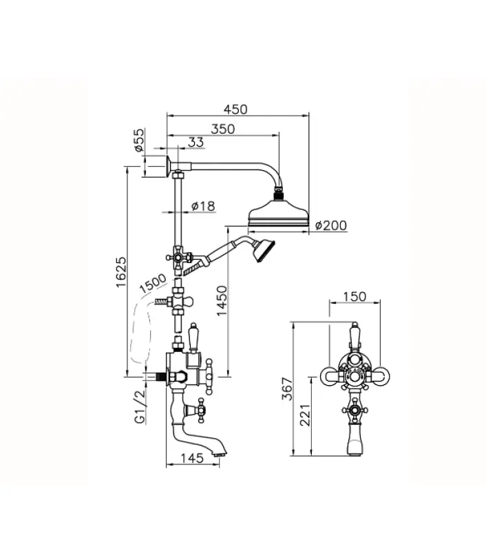 Χούμπερ Βικτωριανό Θερμοστατικό Σετ Ντους Χρώμιο 592.VT21H.CR