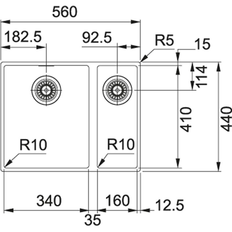 Franke Sirius 2 S2D 160 άλλες μισές 1,5 πλαστική λευκή νεροχύτη 53,5x41cm υποστρώμα 125.0252.219