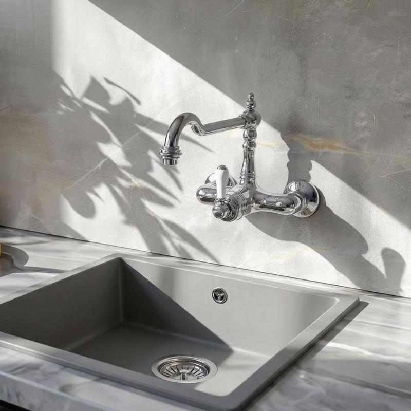 Νοσταλγική βρύση κουζίνας Hermitage R επιτοίχια βρύση Χρώμιο 10.9021