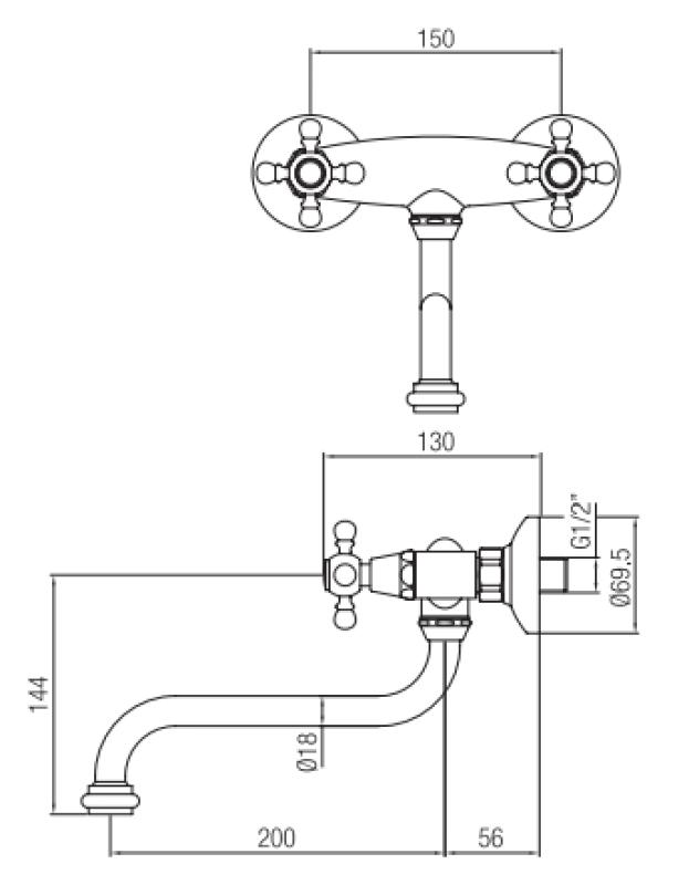PB Νοσταλγική βρύση κουζίνας Classic τοίχου Χρώμιο V2722