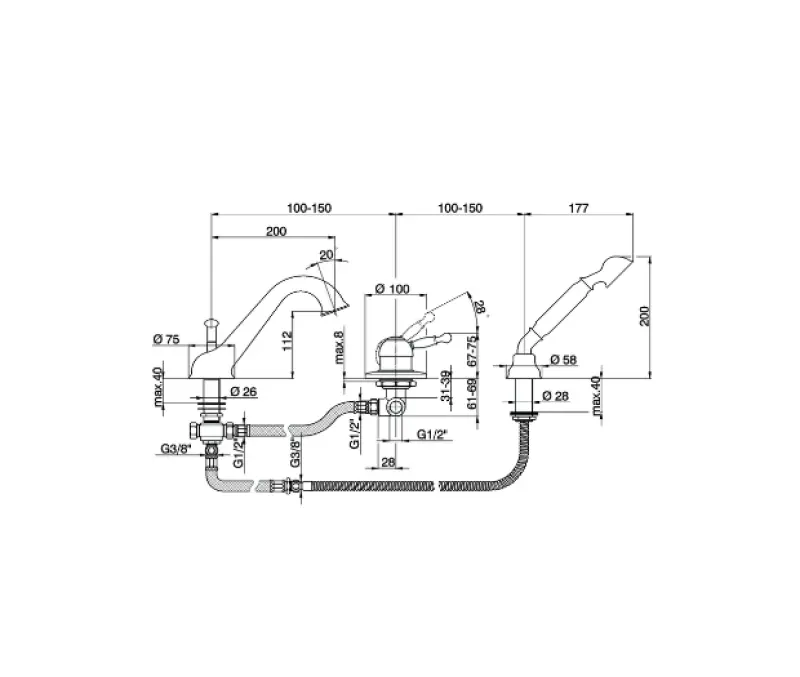 Cisal Arcana Royal Μπαταρία Μπάνιου τοποθέτηση στο χείλος της μπανιέρας Μπρούτζινο AY00126027