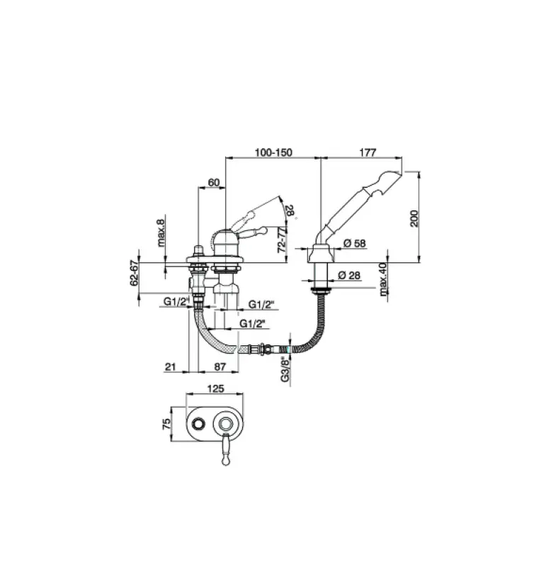 Cisal Arcana Royal Μπαταρία μπανιέρας για τοποθέτηση στο χείλος μπανιέρας Χρώμιο AY00129021