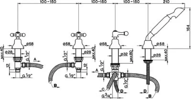 Cisal Arcana Κεραμική μπαταρία μπανιέρας 4 οπών για τοποθέτηση στο χείλος της μπανιέρας χρώμιο AC00029021