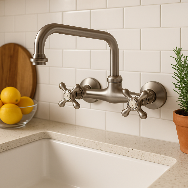 PB Νοσταλγική βρύση κουζίνας V2723 επιτοίχια βρύση ανοξείδωτο ατσάλι