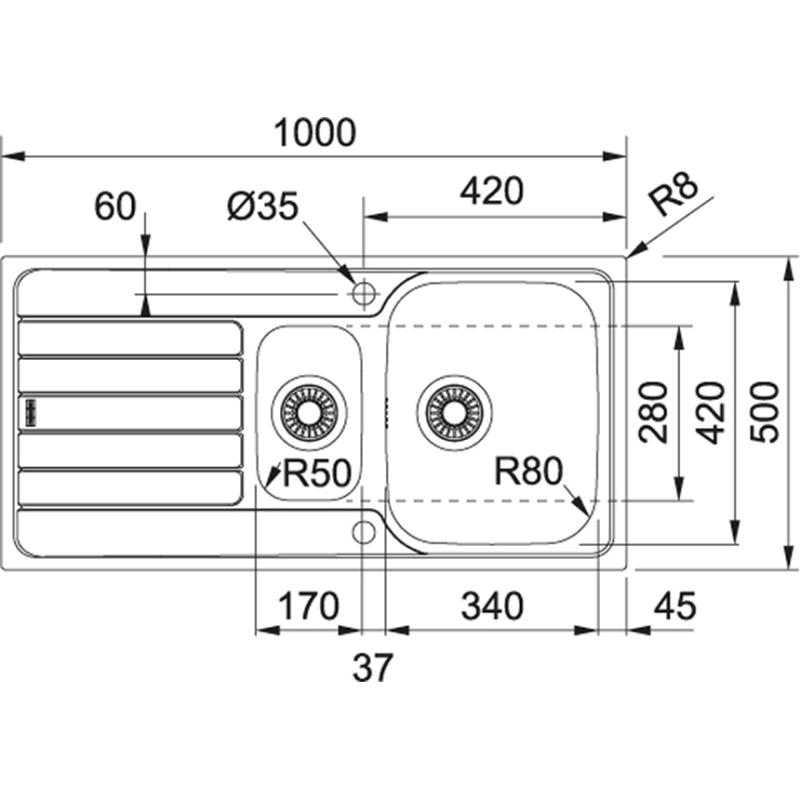 Franke Spark SKX 651 ανοξείδωτος νεροχύτης μισού επιφάνειας με αποστράγγιση αναστρέψιμο 101.0315.546