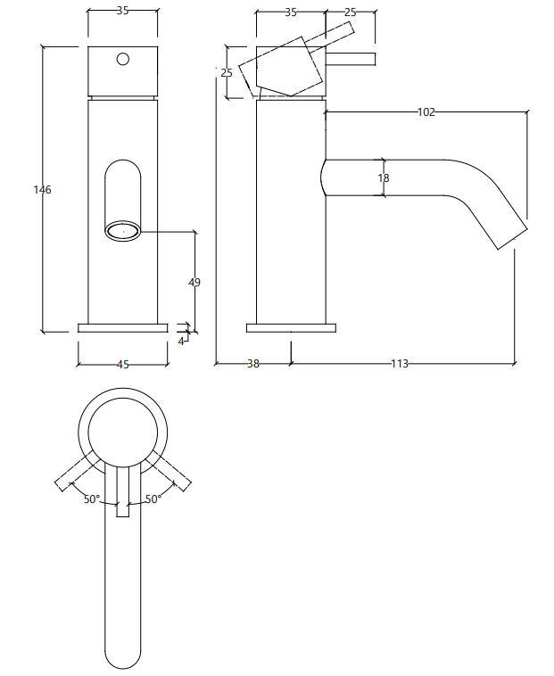 Waterevolution Flow μπαταρία νιπτήρα μαύρο ματ T110PR