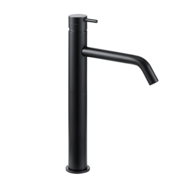 Waterrevolutie Flow hoge wastafelkraan voor waskommen inclusief click waste mat zwart T115PR