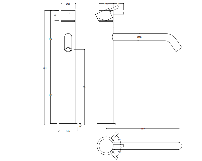 Waterrevolutie Flow hoge wastafelkraan voor waskommen inclusief click waste mat zwart T115PR