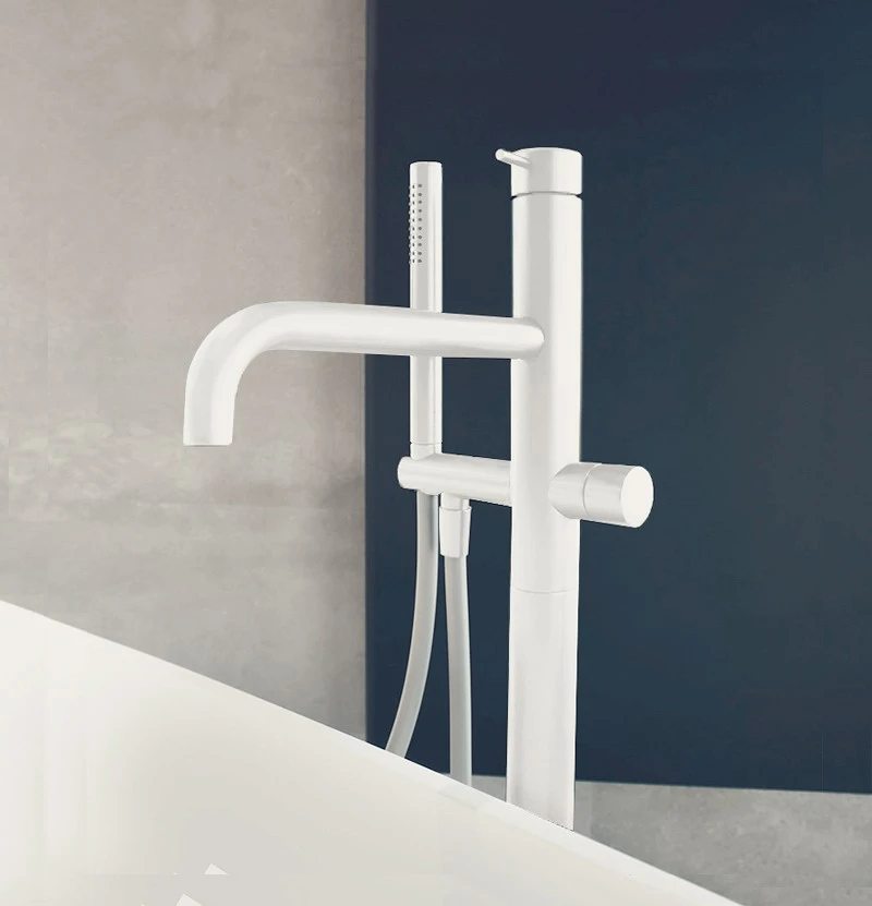 Waterevolution Flow ανεξάρτητη μπανιέρα με χειροκίνητο ντους ματ λευκό T133BR