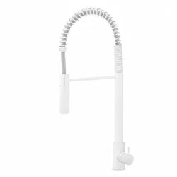 Waterrevolutie Flow semi-professionele keukenmengkraan mat wit met kolom en veer T157BR