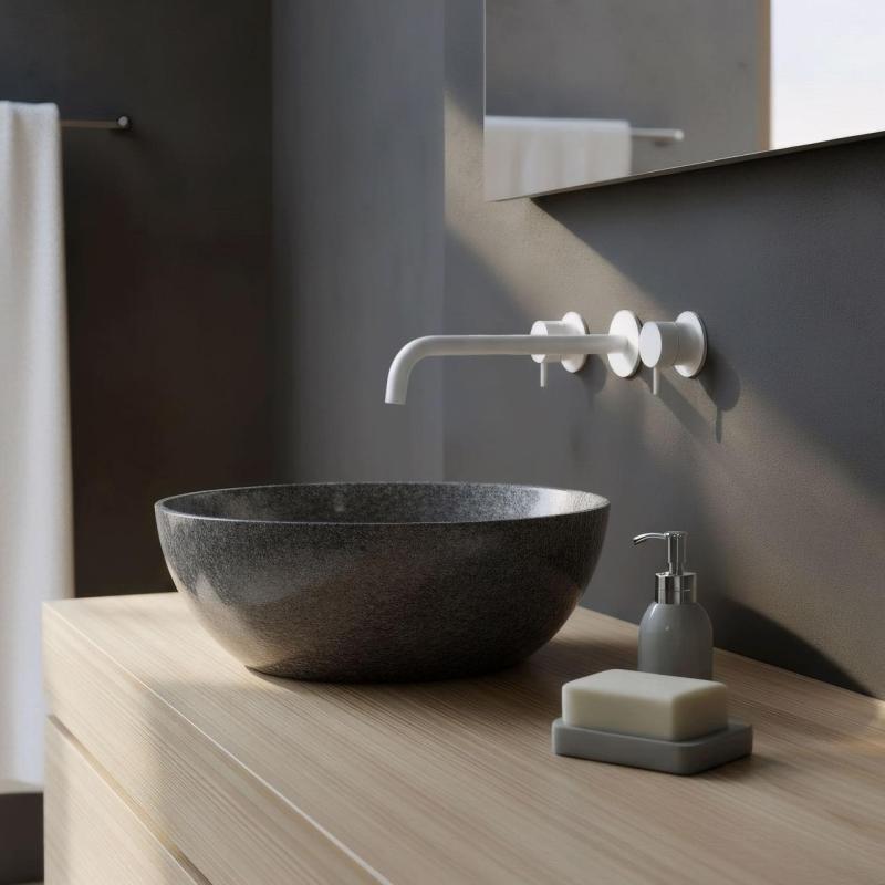 Waterevolution Flow 3-οπών ενσωματωμένη βρύση νιπτήρα Ματ Λευκό με έξοδο 25 cm T1163FBR-25