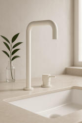 Water Evolution Flow μπαταρία νιπτήρα 2 οπών ψηλή καμπύλη 222 ματ λευκό T122HBR