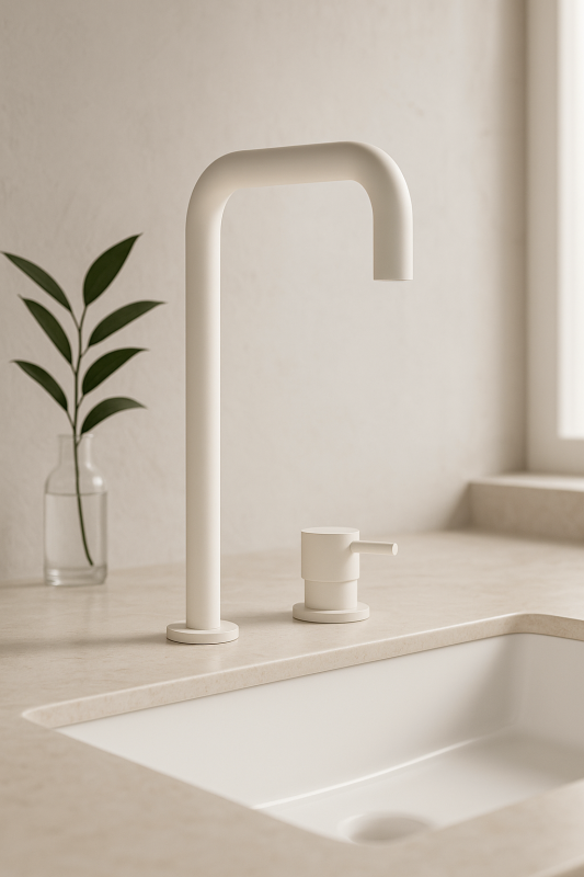 Water Evolution Flow μπαταρία νιπτήρα 2 οπών ψηλή καμπύλη 222 ματ λευκό T122HBR