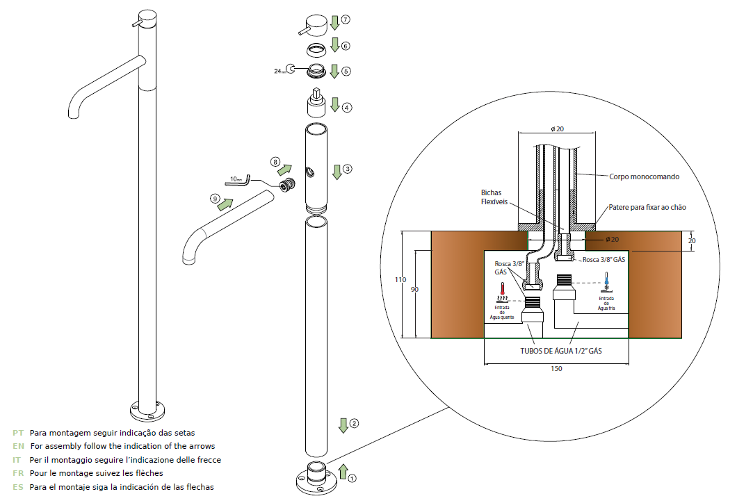 Waterevolution Flow αυτόνομη βρύση νιπτήρα χρωμίου T11301
