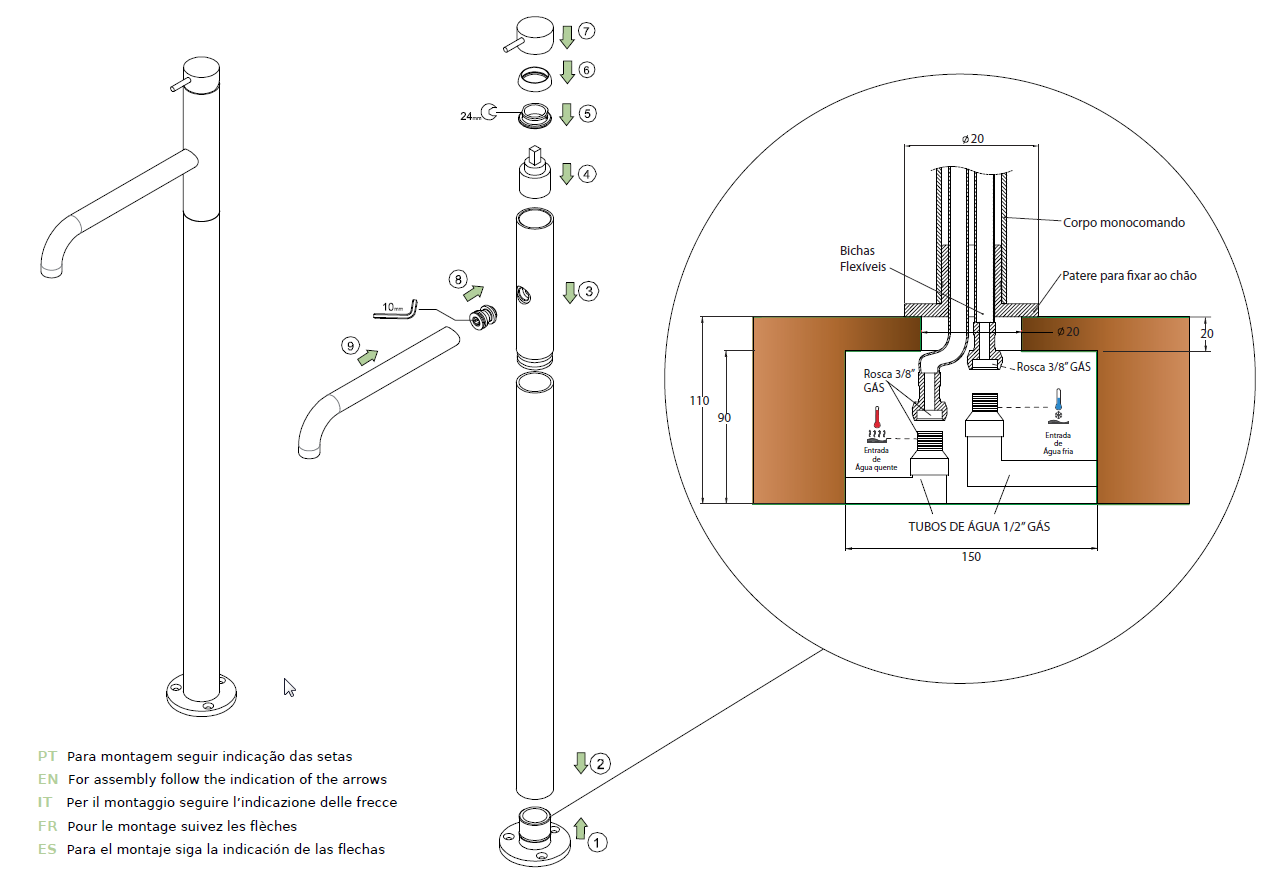 WaterEvolution Flow ελεύθερη μπαταρία μπανιέρας ματ λευκή T134BR