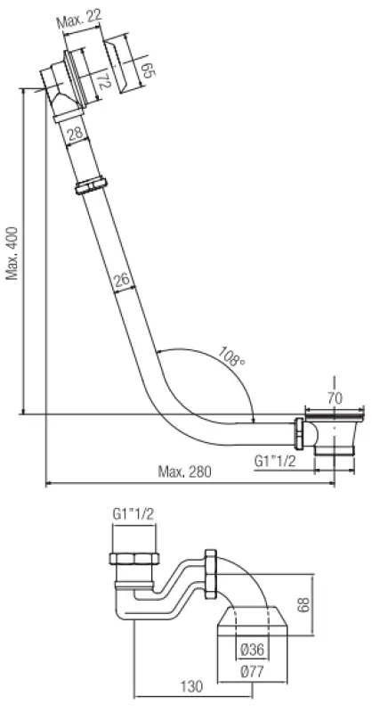 PB αποχέτευση μπανιέρας με αλυσίδα για αυτόνομη μπανιέρα χρυσό 1208677002