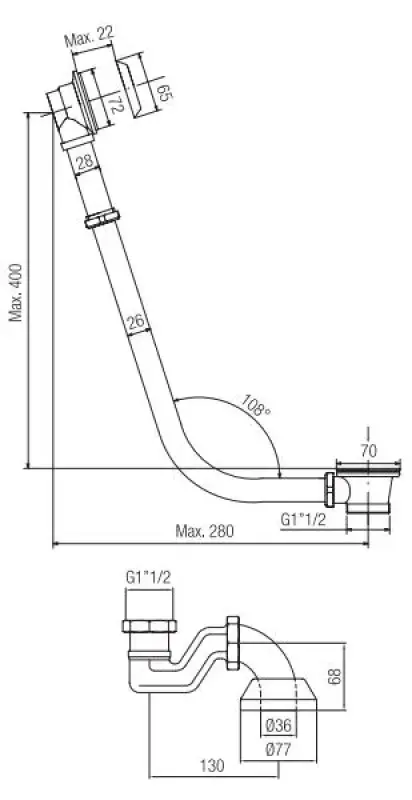 PB αποχέτευση μπανιέρας με αλυσίδα για ελεύθερη μπανιέρα, χρώμιο 1208677012